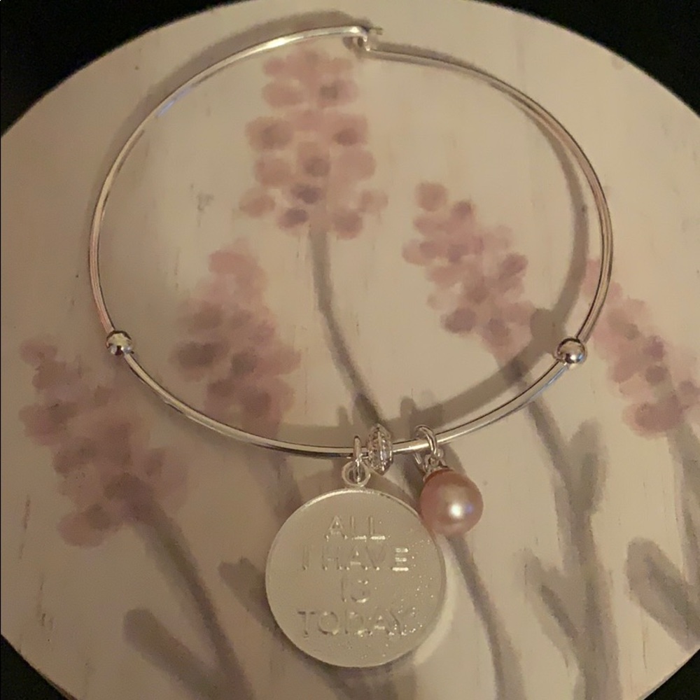 Sterling Silver Pink Pearl Bracelet with Dangle